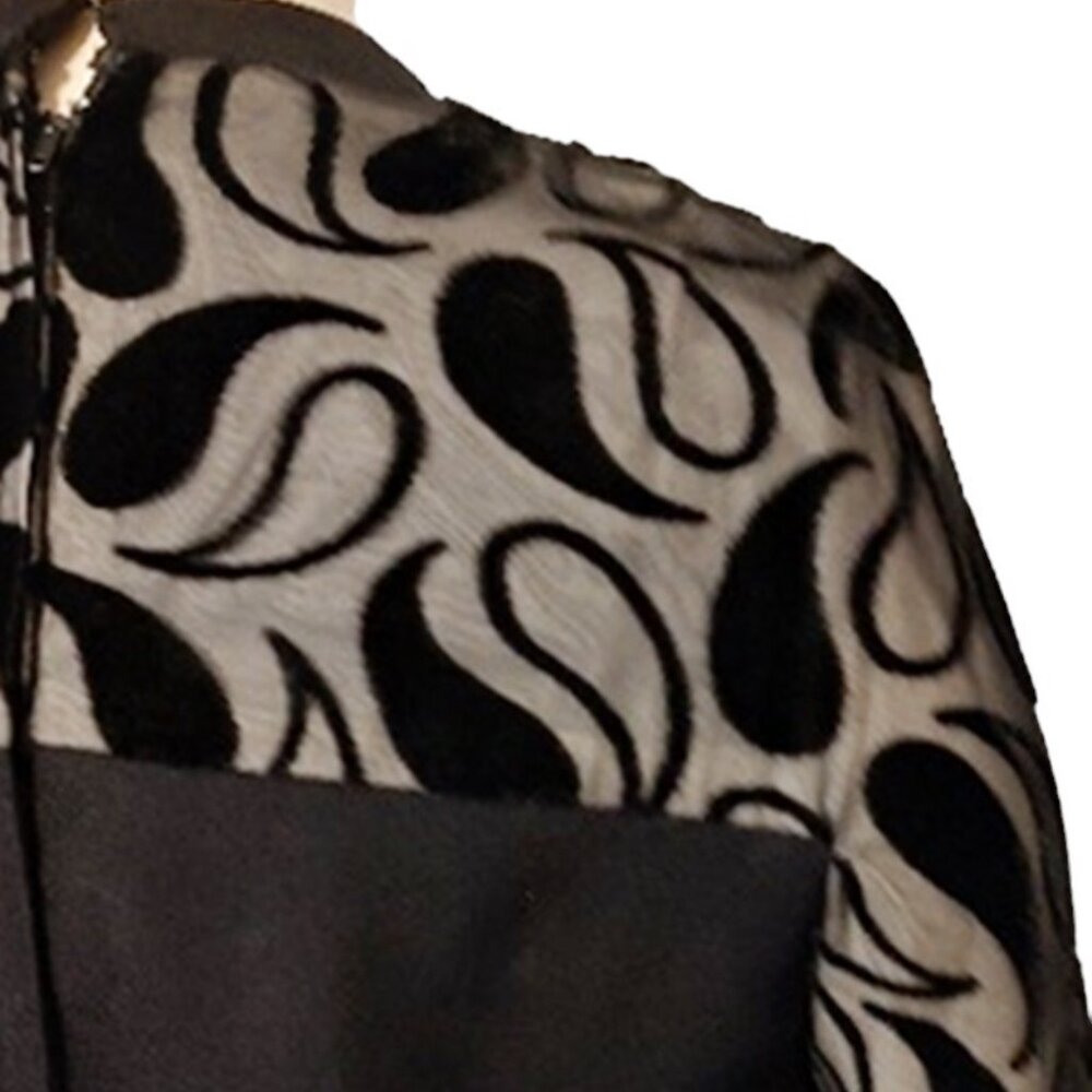 1960s Vintage Black Cocktail Dress With Illusion Top & Black Paisley Designs LBD - Picture 10 of 11